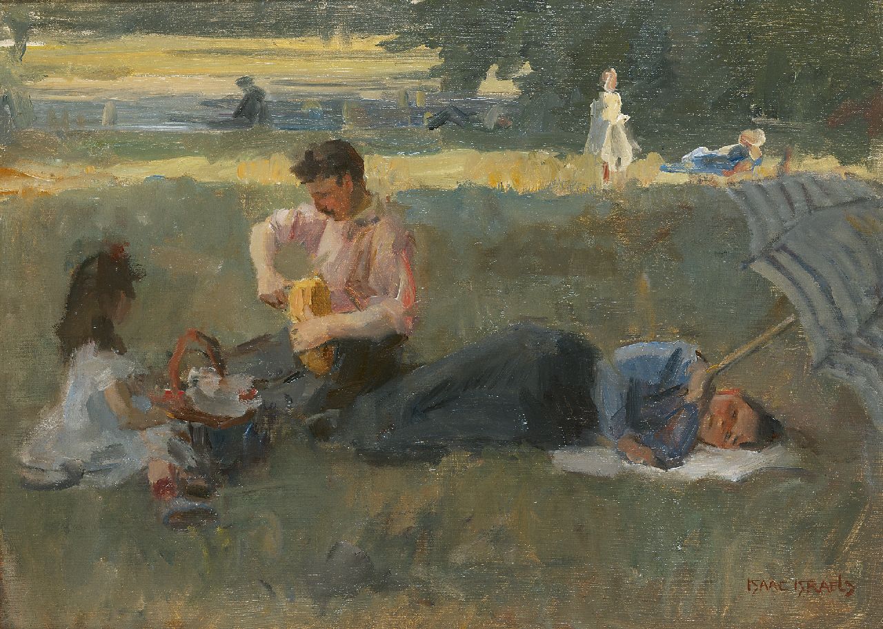 Israels I.L.  | 'Isaac' Lazarus Israels, Picnic in the Bois de Boulogne, Paris, oil on canvas 43.5 x 60.0 cm, signed l.r. and painted circa 1905