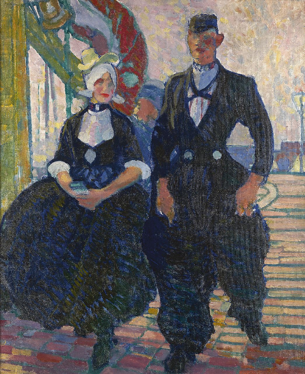 Sluiter J.W.  | Jan Willem 'Willy' Sluiter, Dutch couple of Volendam, oil on canvas 75.8 x 62.5 cm