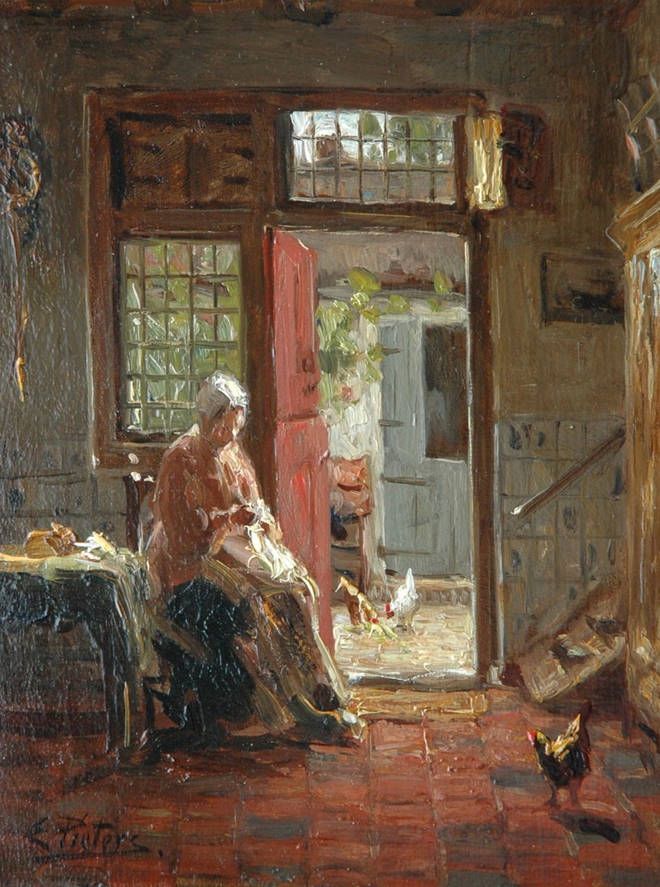 Pieters E.  | Evert Pieters, A moment of rest, oil on panel 21.0 x 15.9 cm, signed l.l.