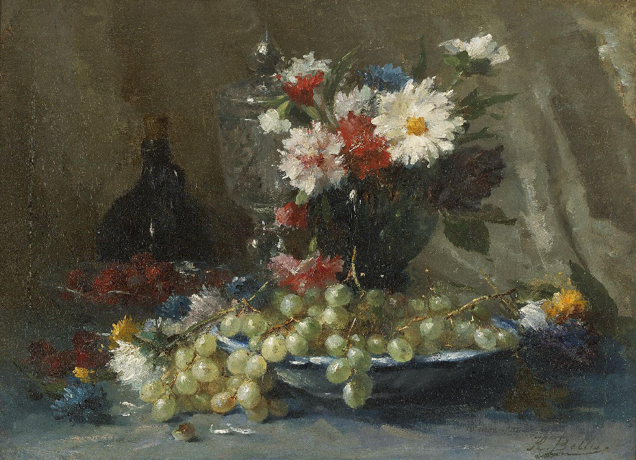 Bellis J.L.  | Josse-Lambert 'Hubert' Bellis, A still life with flowers and fruit, oil on canvas 46.4 x 63.2 cm, signed l.r.