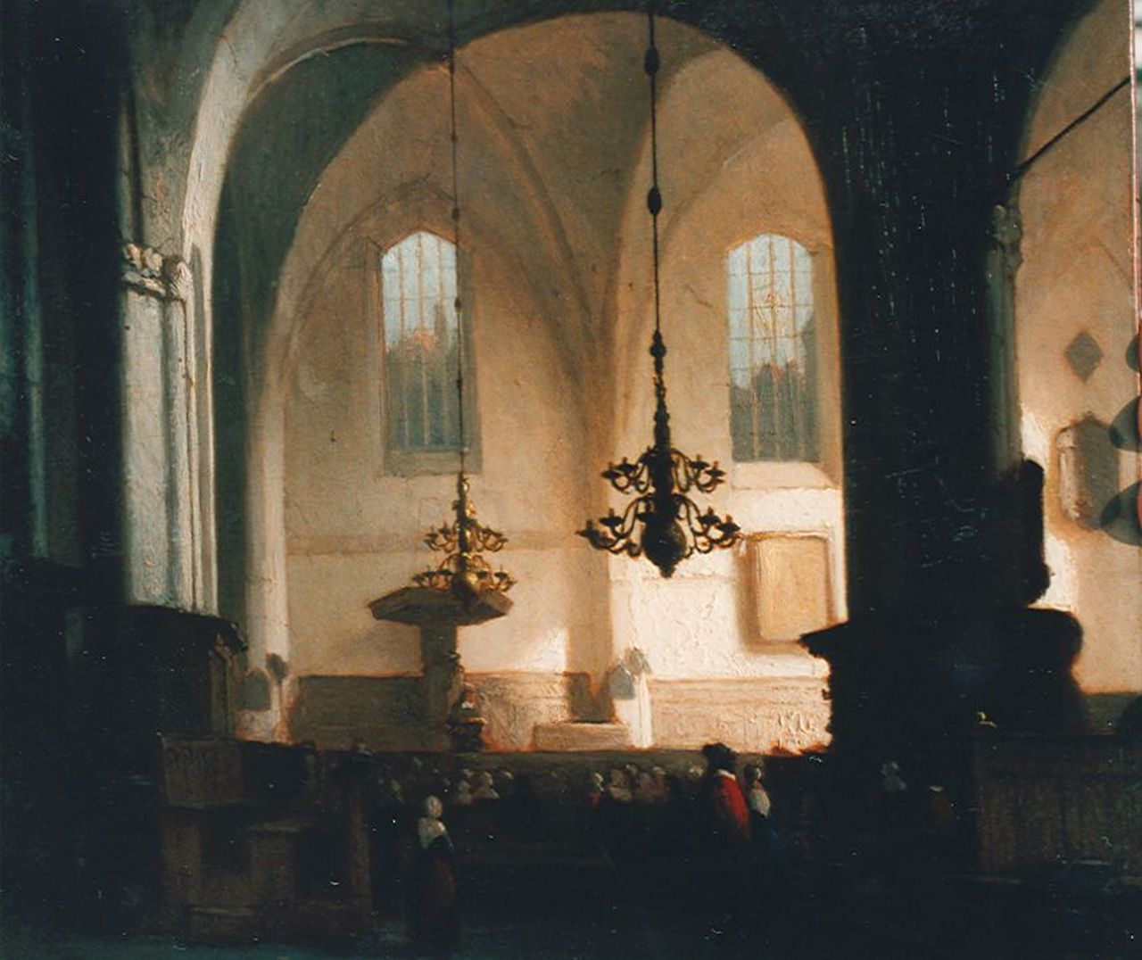 Schenkel J.J.  | Jan Jacob Schenkel, The interior of the Buurtkerk, Utrecht, oil on panel 26.0 x 29.6 cm, signed l.l.