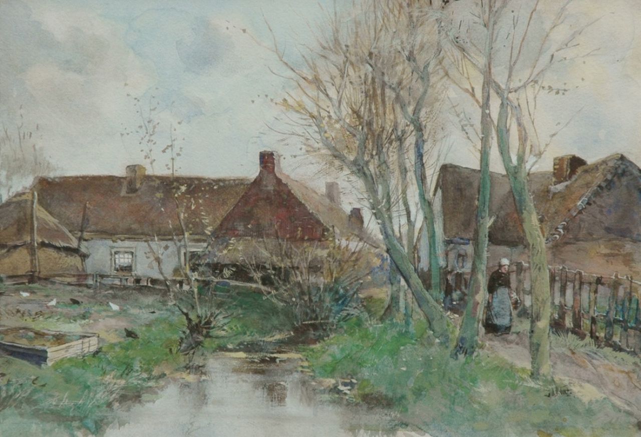 Nat W.H. van der | 'Willem' Hendrik van der Nat, Farmer's cottages, watercolour on paper 29.5 x 42.5 cm, signed l.r.