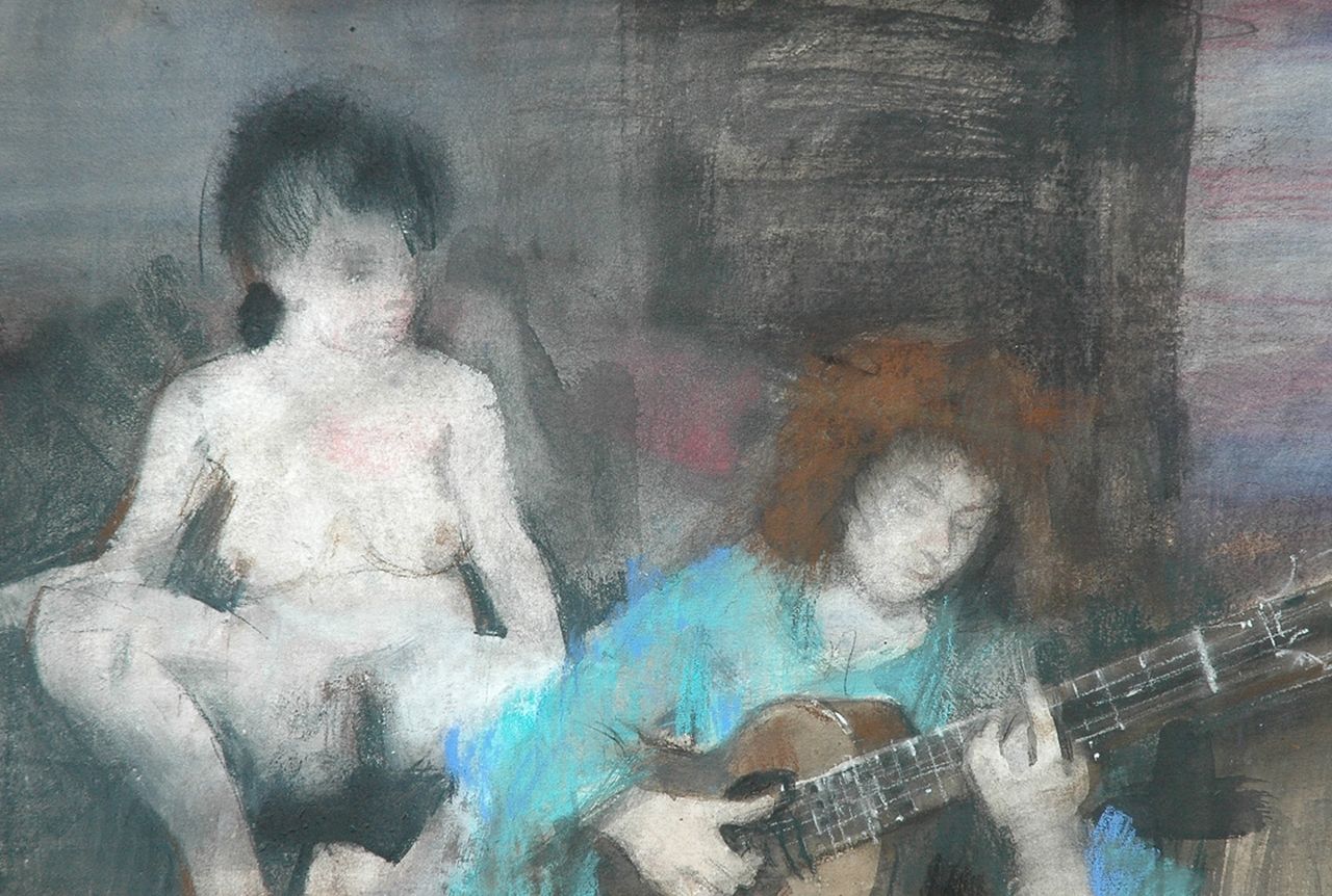 Goedhart J.A.  | Jan Andreas Goedhart | Watercolours and drawings offered for sale | A musician and a nude woman, pastel on paper 43.3 x 63.0 cm