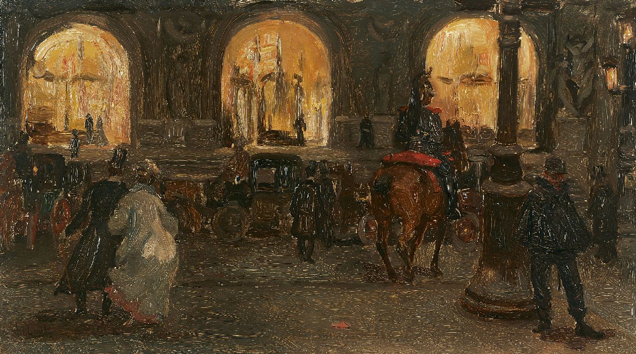 Luijt A.M.  | Arie Martinus 'Thies' Luijt, Horse carridges at the Opera in Paris, by night, oil on panel 22.7 x 40.1 cm, signed l.l.