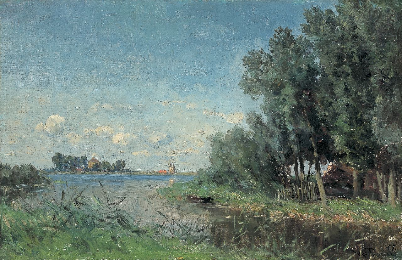 Roelofs W.  | Willem Roelofs, Near the Abcoude lake, oil on canvas laid down on panel 29.0 x 44.7 cm, signed l.r.