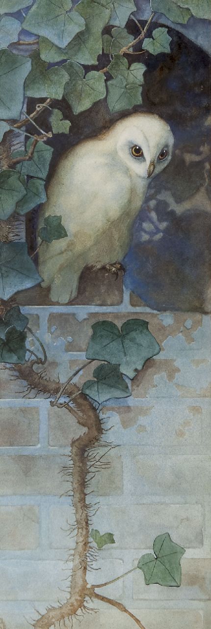 Reith B.A.J.  | Bernardus Antonius Johannes 'Beb' Reith, Owl (Nighttime), watercolour on paper 66.0 x 23.0 cm, signed l.l. with monogram and on the reverse