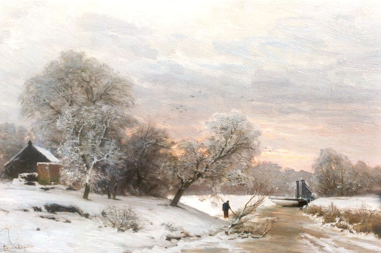 Apol L.F.H.  | Lodewijk Franciscus Hendrik 'Louis' Apol, Early morning in winter, oil on panel 27.6 x 42.0 cm, signed l.l.