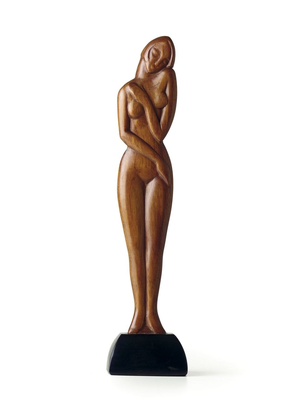Jordens B.  | Barend Jordens, Female nude, fruitwood 26.5 x 10.0 cm, signed signed with monogram on the base and dated 1925