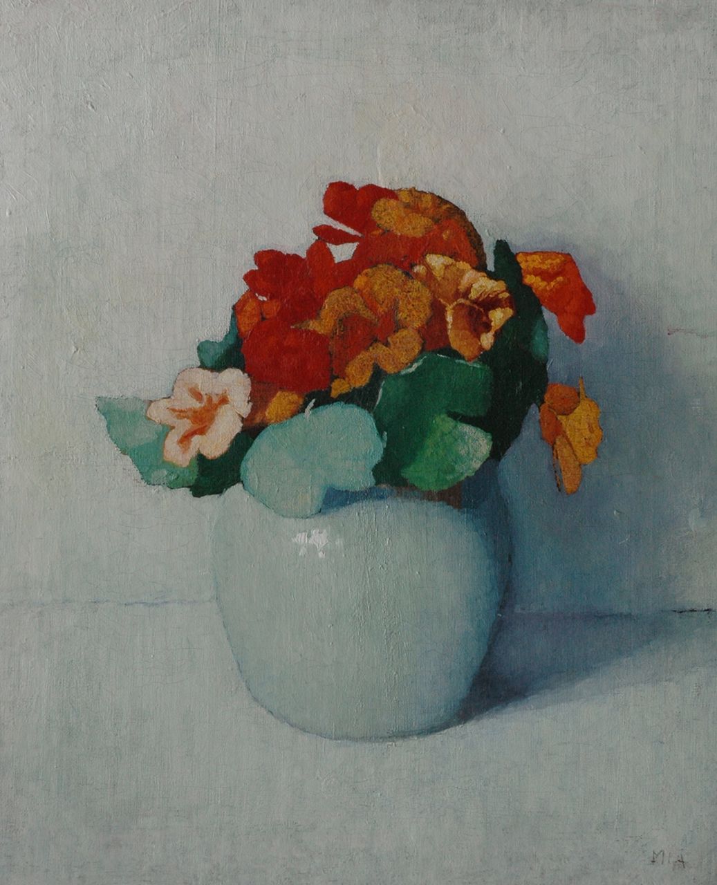 Adamse M.  | Marinus Adamse, Flowering sprig, oil on canvas 46.4 x 38.5 cm, signed l.r. with initials