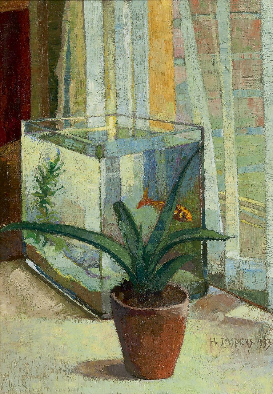 Henk Jaspers | Still life with an aquarium, oil on panel, 46.5 x 33.0 cm, signed l.r. and dated 1933