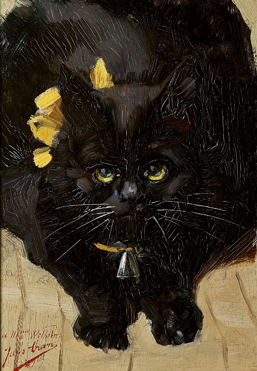 Cran J.  | Jules Cran, Portrait of a cat, oil on panel 27.1 x 18.8 cm, signed l.l. and painted 1901