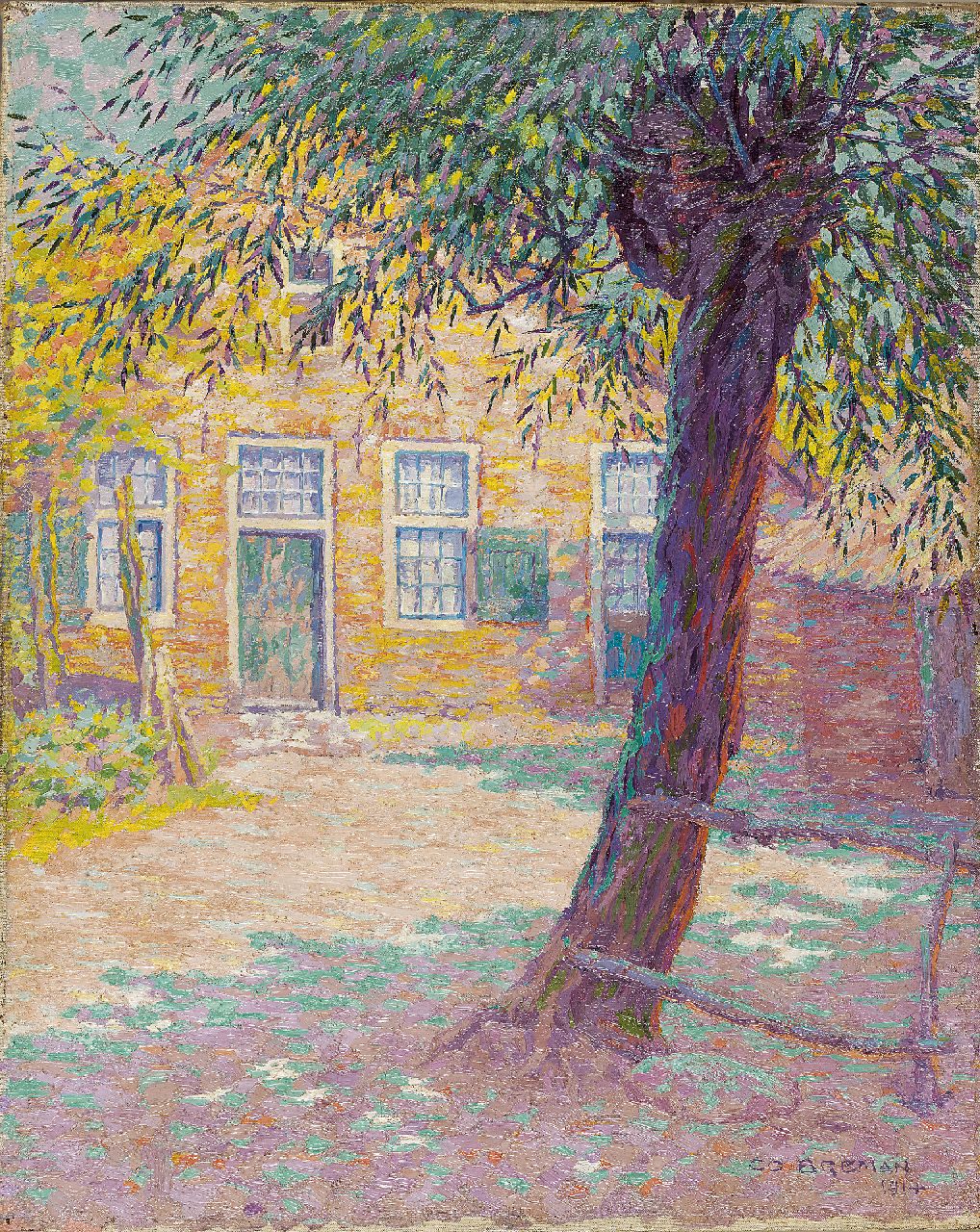 Breman A.J.  | Ahazueros Jacobus 'Co' Breman, House in the sun, Laren, oil on canvas 56.4 x 45.1 cm, signed l.r. and dated 1914