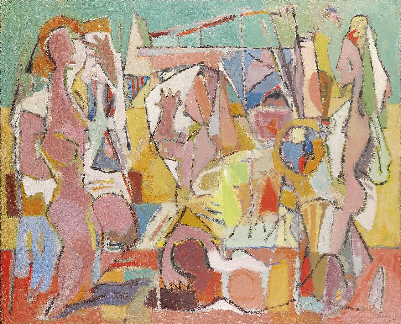 Velde G. van | Gerardus 'Geer' van Velde, Composition: At the beach, oil on canvas 81.7 x 99.3 cm, signed l.r. with initials and painted ca. 1940