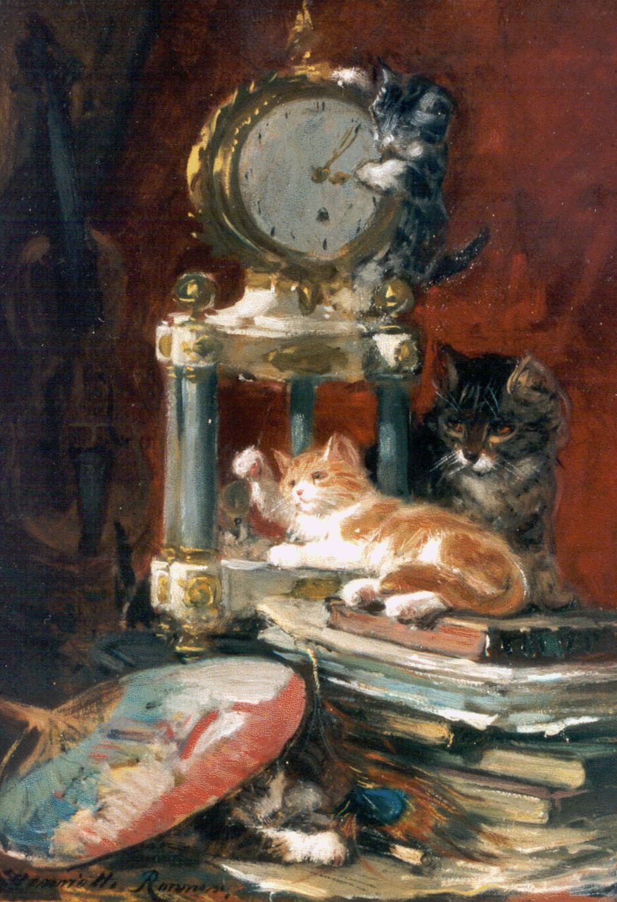 Ronner-Knip H.  | Henriette Ronner-Knip, Playtime, oil on canvas laid down on panel 37.3 x 26.6 cm, signed l.l.