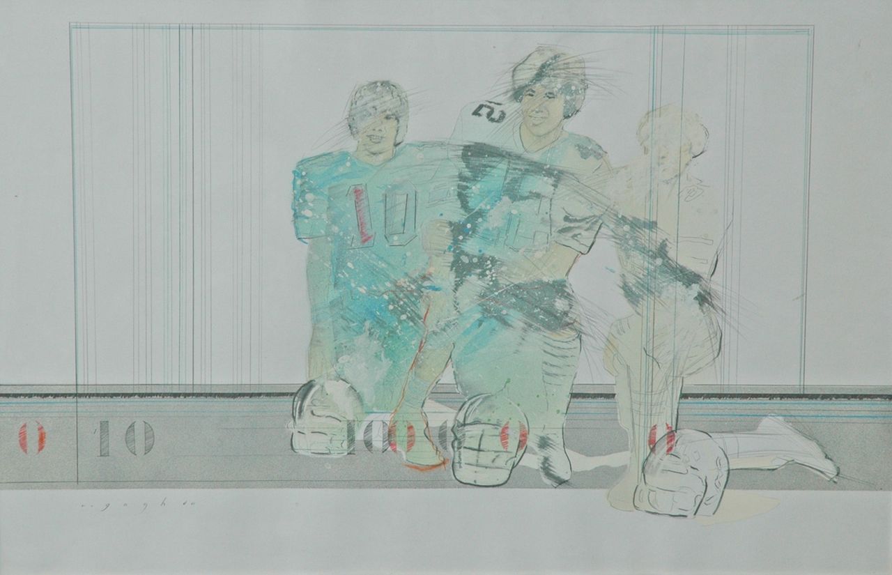 W.C. van Gogh | Three boys, litho, pencil and watercolour on paper, 65.0 x 100.0 cm, signed l.c. and dated '80