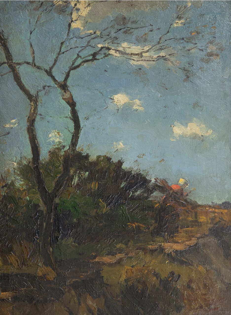 Zwart W.H.P.J. de | Wilhelmus Hendrikus Petrus Johannes 'Willem' de Zwart, Gathering wood in the dunes, oil on panel 32.0 x 24.1 cm, signed l.r.