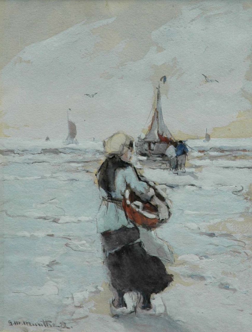 Munthe G.A.L.  | Gerhard Arij Ludwig 'Morgenstjerne' Munthe, Waiting for the catch, watercolour on paper 29.3 x 23.0 cm, signed l.l. and dated '22