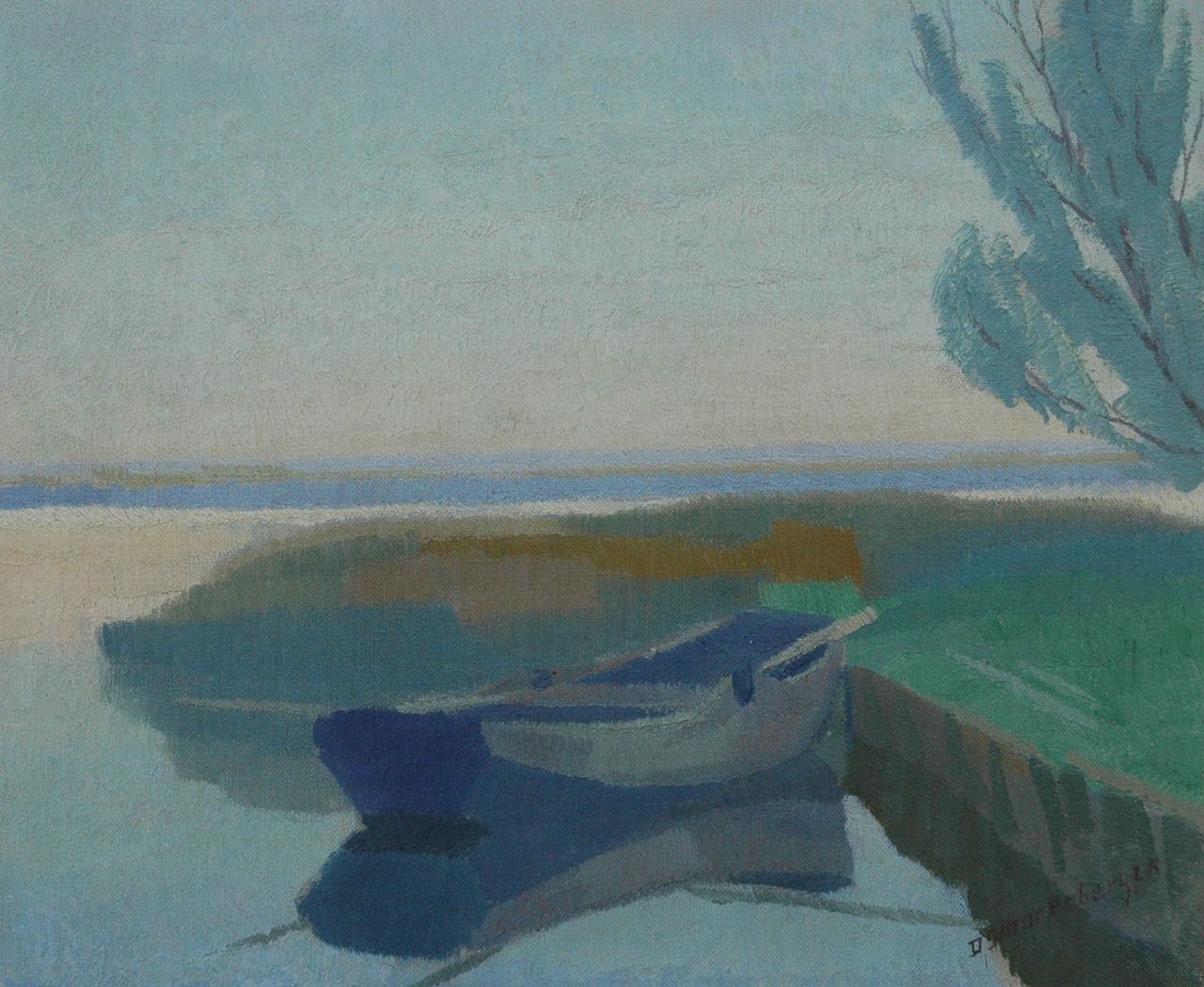 Smorenberg D.  | Dirk Smorenberg, Moored flatboat, oil on canvas 25.5 x 30.6 cm, signed l.r. and painted '25