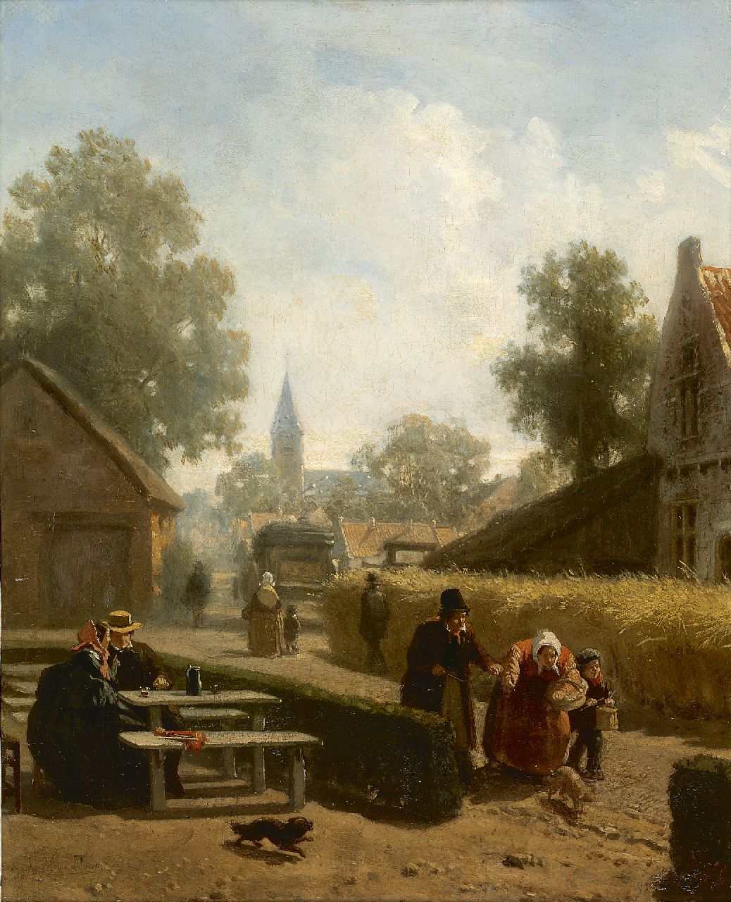 Hoevenaar sr. C.W.  | Cornelis Willem Hoevenaar sr., Village scene, oil on panel 34.8 x 28.5 cm, signed l.l. (vague)