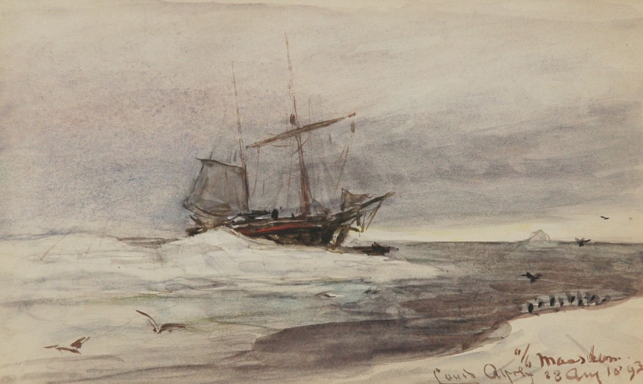 Apol L.F.H.  | Lodewijk Franciscus Hendrik 'Louis' Apol, On board of the Maasdam, watercolour on paper 11.5 x 19.0 cm, signed l.r. and dated 23 Aug. 1893