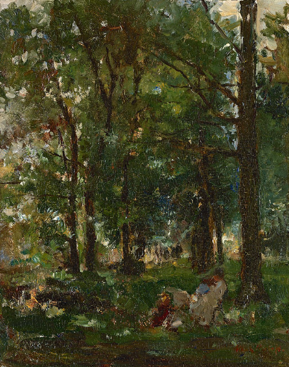 Roelofs O.W.A.  | Otto Willem Albertus 'Albert' Roelofs | Paintings offered for sale | In the park, oil on panel 39.5 x 31.8 cm, signed l.r.