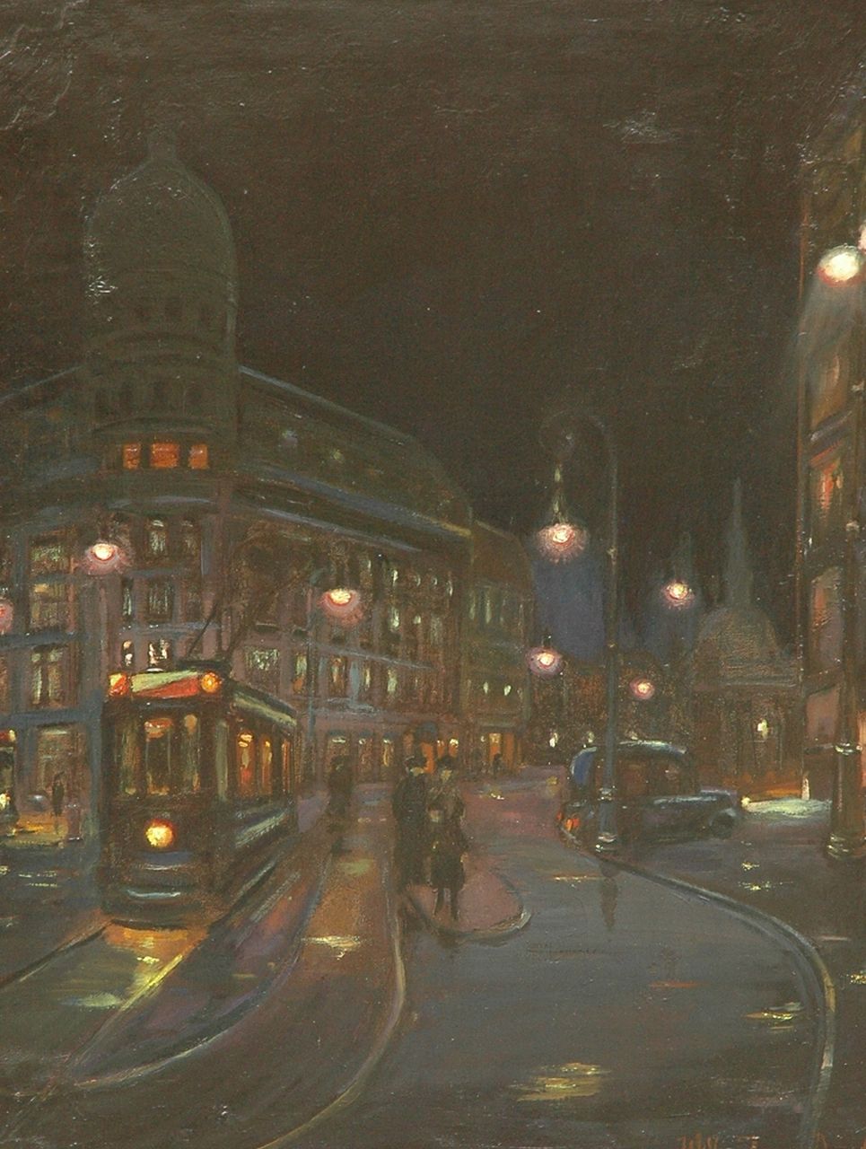 Janzen W.  | Willem Janzen, The Leidseplein, Amsterdam by night, oil on canvas 69.2 x 54.5 cm, signed l.r. and painted Apr. 1917