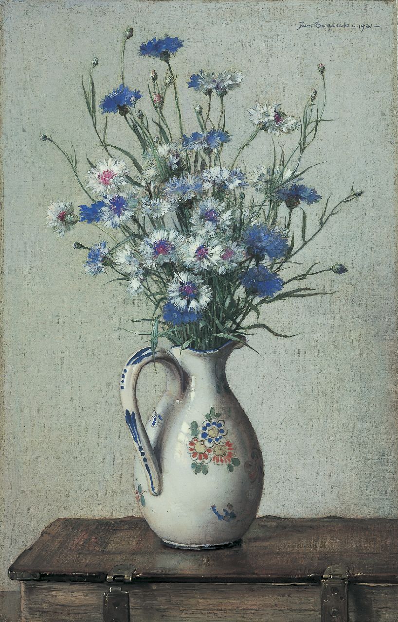 Bogaerts J.J.M.  | Johannes Jacobus Maria 'Jan' Bogaerts, Cornflowers in a stoneware vase, oil on canvas 55.0 x 35.4 cm, signed u.r. and dated 1921