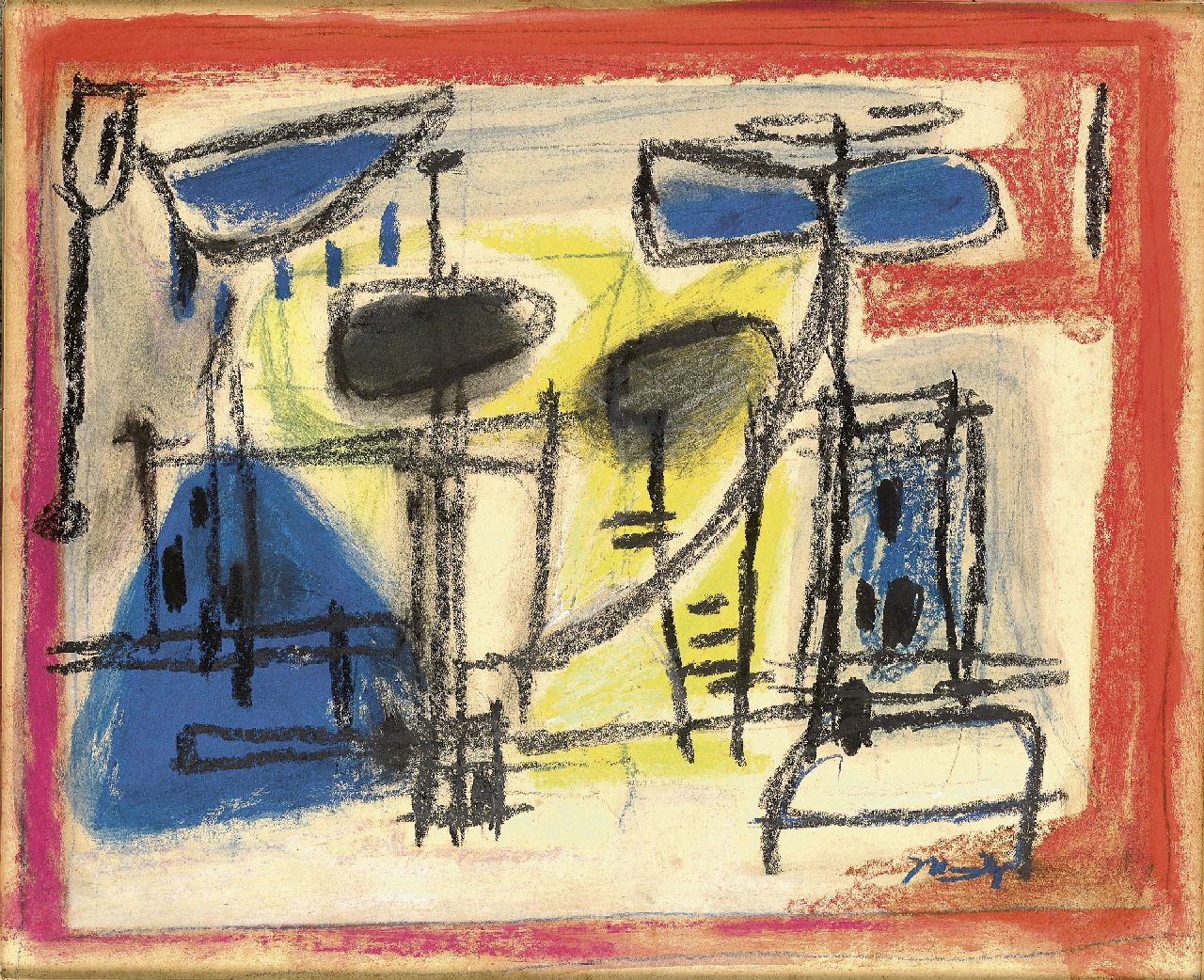 Nanninga J.  | Jacob 'Jaap' Nanninga, Composition with figures, coloured chalk on paper 25.0 x 32.0 cm, signed l.r. and executed ca. 1958