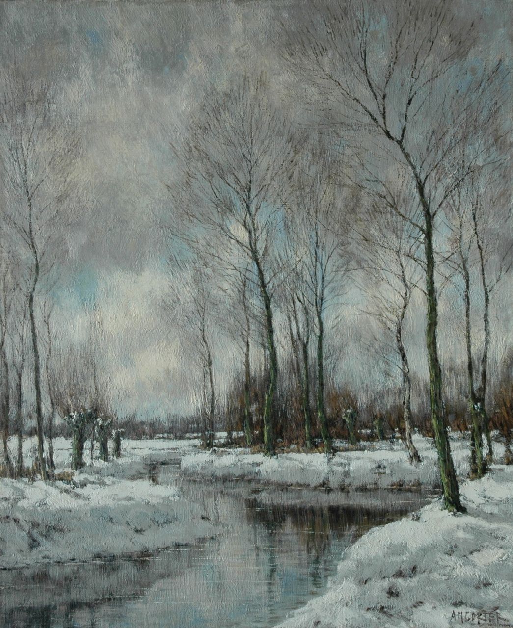 Gorter A.M.  | 'Arnold' Marc Gorter, The Vordense Beek in winter, oil on canvas 56.5 x 46.4 cm, signed l.r.