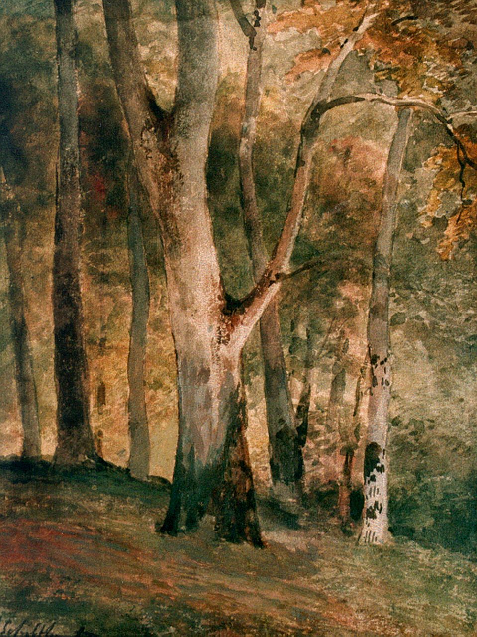 Schelfhout A.  | Andreas Schelfhout, A forest landscape, watercolour on paper 25.0 x 20.0 cm, signed l.l.