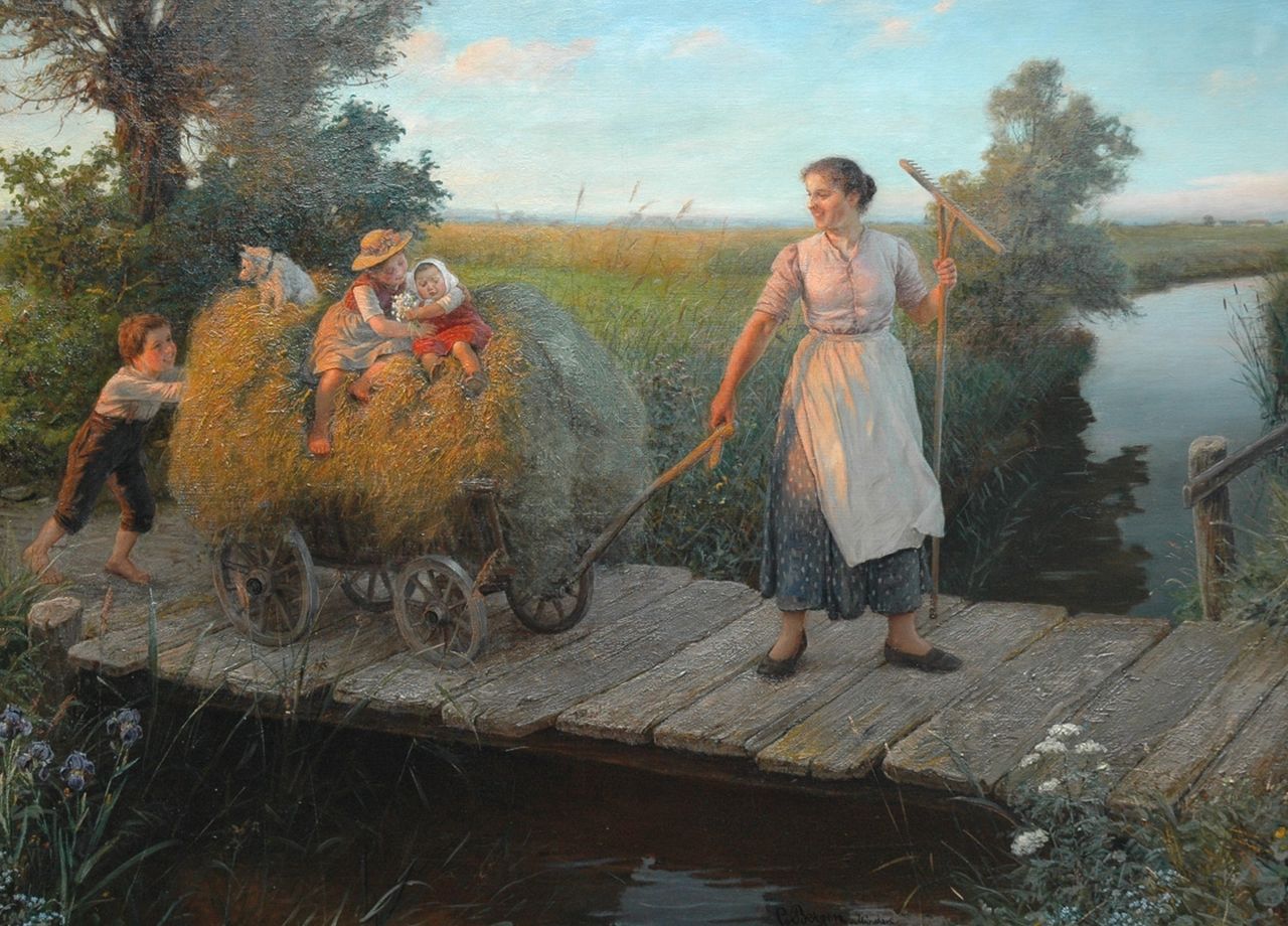 Bergen K. von | Karl von Bergen, Going home after a day's work, oil on canvas 79.5 x 116.0 cm, signed l.m.