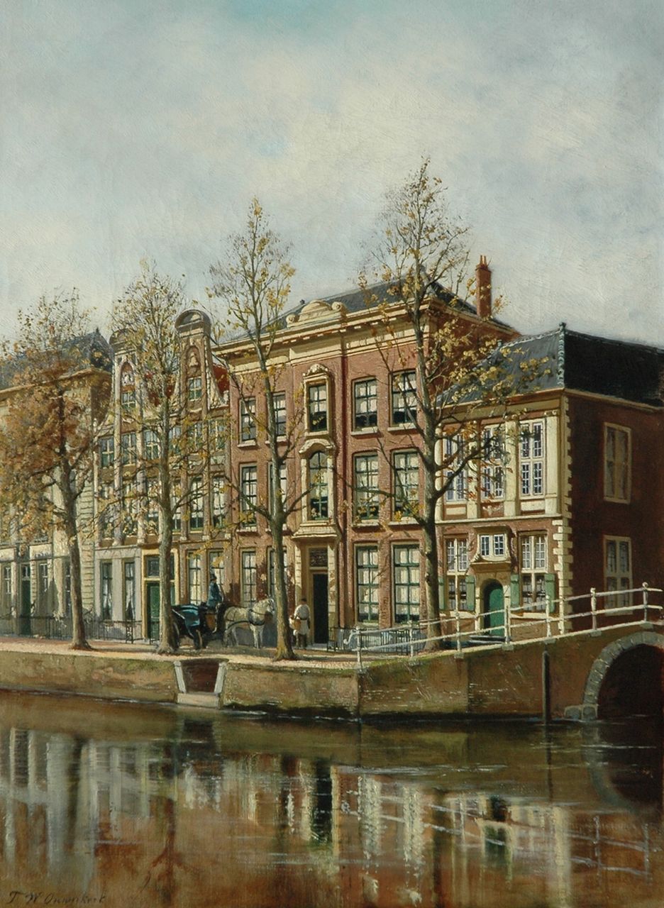 Timotheus Wilhelmus Ouwerkerk | View of Leiden with horse and carriage, oil on canvas, 53.0 x 39.3 cm, signed l.l.