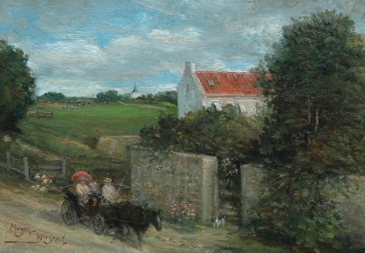 Meyer-Wiegand R.D.  | Rolf Dieter Meyer-Wiegand, Sunday ride in a calèche, oil on panel 14.0 x 20.0 cm, signed l.l.