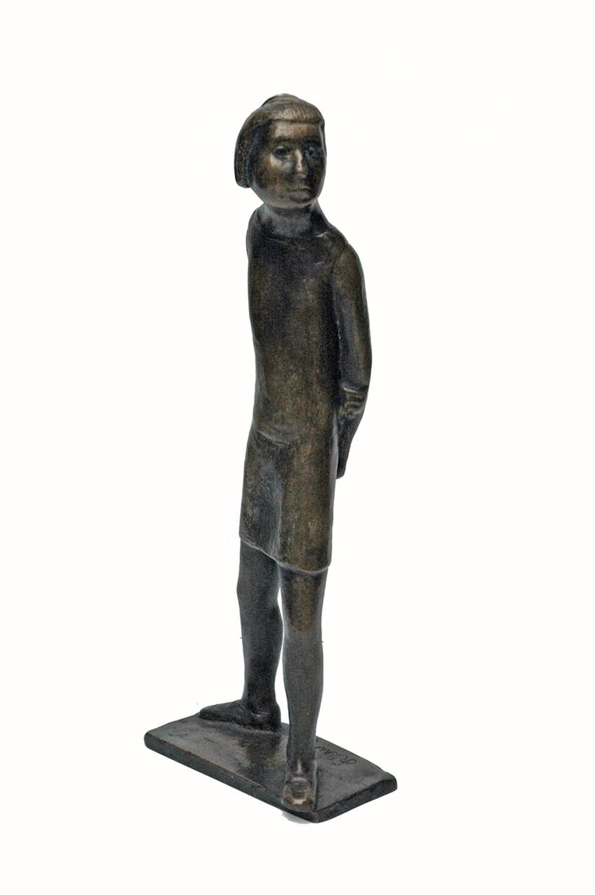 Kluth K.  | Karl Kluth, Girl standing, bronze 34.7 x 12.8 cm, signed on the base