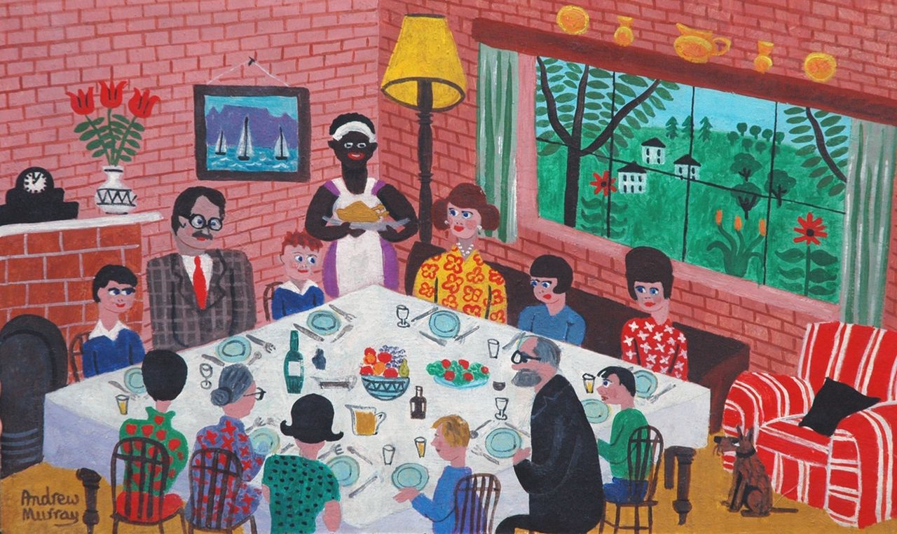 Murray A.J.J.  | Andrew James Jowett Murray, The family meal, tempera on board 26.9 x 44.6 cm, signed l.l. and painted in 1963
