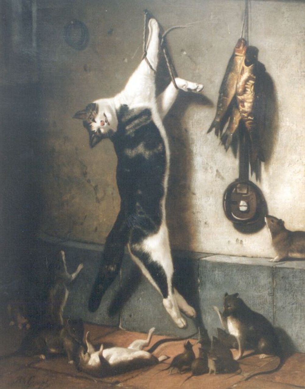 Gempt B. te | Bernard te Gempt, Dead cat, oil on canvas 118.0 x 94.0 cm, signed l.l.