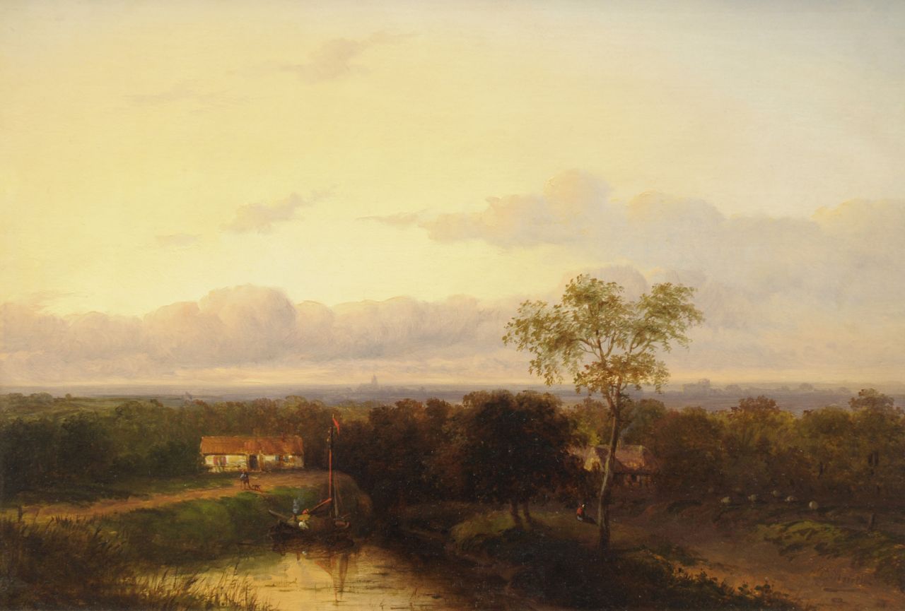 Morel II J.E.  | Jan Evert Morel II, A summer landscape, oil on panel 24.9 x 35.9 cm, signed l.r.