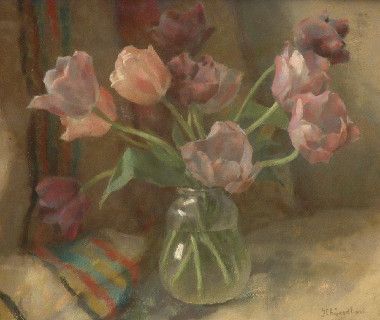 Goedhart J.C.A.  | 'Jan' Catharinus Adriaan Goedhart, Tulips, pastel on canvas 50.0 x 60.0 cm, signed l.r.