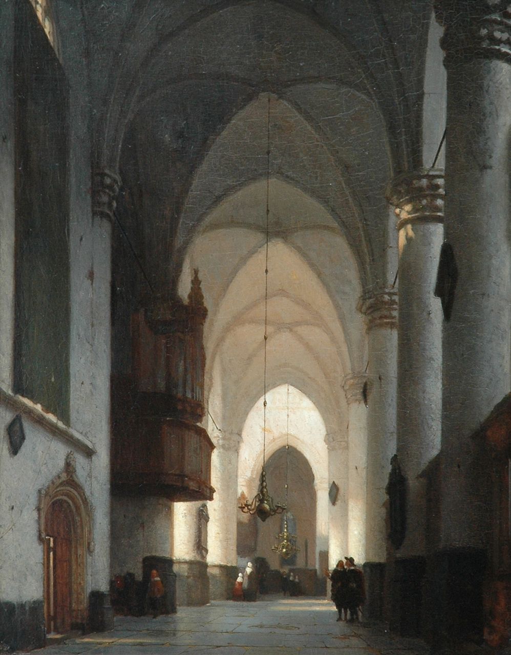 Schenkel J.J.  | Jan Jacob Schenkel, A church interior with figures, oil on panel 51.5 x 40.5 cm