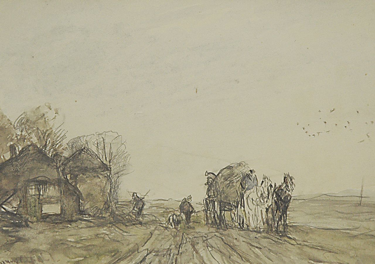 Apol L.F.H.  | Lodewijk Franciscus Hendrik 'Louis' Apol, Loading the hay cart, pencil and watercolour on paper 16.5 x 23.3 cm, signed l.l.