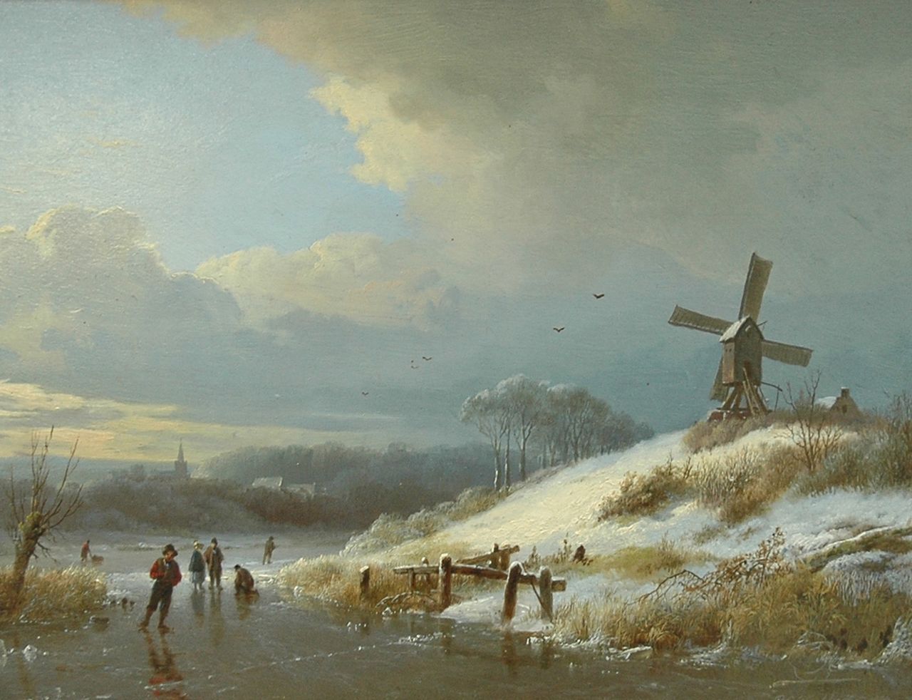 Koekkoek B.C.  | Barend Cornelis Koekkoek, Skaters on ice, oil on panel 23.1 x 30.3 cm, signed l.r. and painted 1834