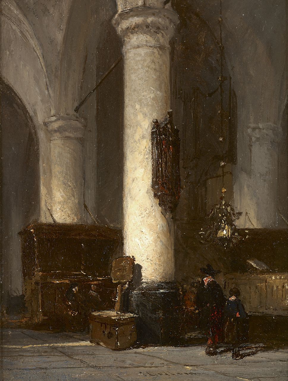 Bosboom J.  | Johannes Bosboom, Interior of The Hervormde Kerk of Hattem, oil on panel 17.6 x 13.4 cm, signed l.c.