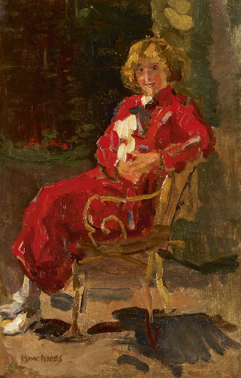 Israels I.L.  | 'Isaac' Lazarus Israels, Lady in a red dress, oil on canvas 80.2 x 52.0 cm, signed l.l.