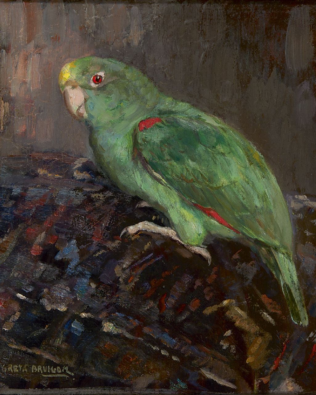 Bruigom M.C.  | Margaretha Cornelia 'Greta' Bruigom, Green parrot, oil on canvas 33.0 x 27.5 cm, signed l.l.