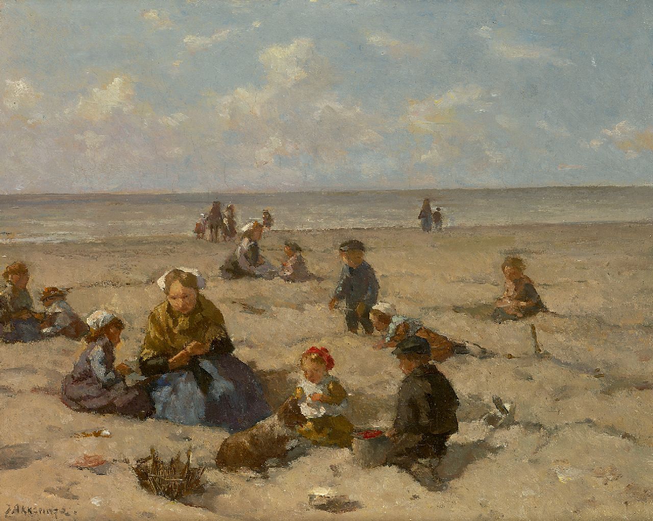 Akkeringa J.E.H.  | 'Johannes Evert' Hendrik Akkeringa, Fun at the beach, oil on canvas 26.7 x 33.0 cm, signed l.l. and on the reverse and dated 1937 on the reverse