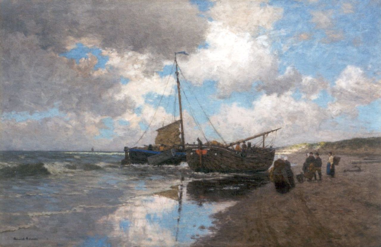 Heimes H.  | Heinrich Heimes, After the catch, Egmond aan Zee, oil on canvas 111.6 x 169.2 cm, signed l.l.