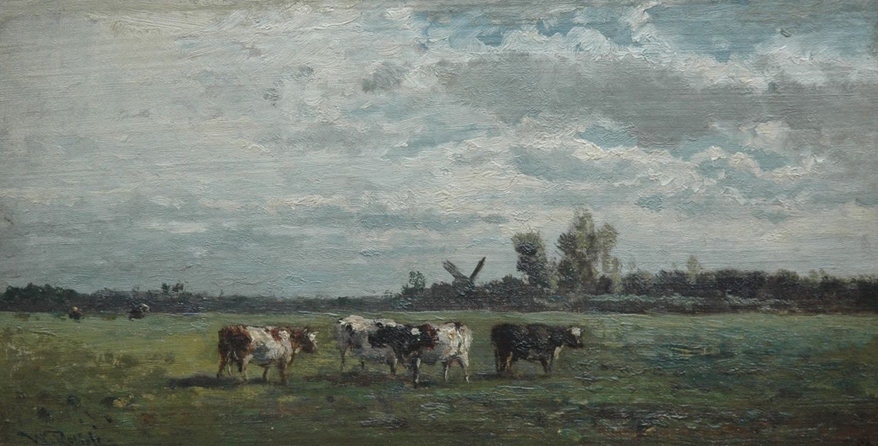 Roelofs W.  | Willem Roelofs, Meadow near Abcoude, oil on canvas laid down on panel 21.3 x 40.5 cm, signed l.l.