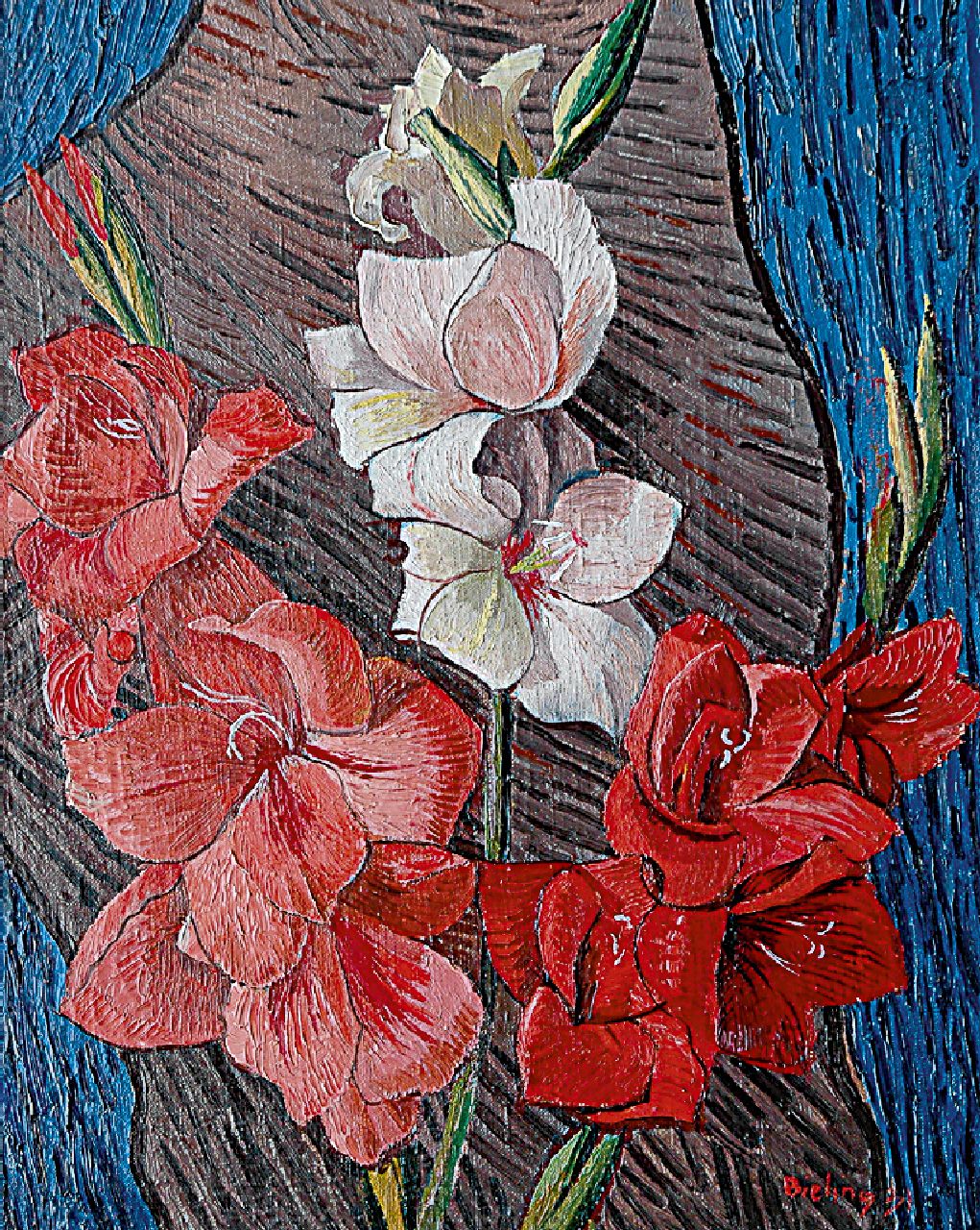 Bieling H.F.  | Hermann Friederich 'Herman' Bieling, Sword lillies, oil on canvas 38.4 x 30.6 cm, signed l.r. and dated '31