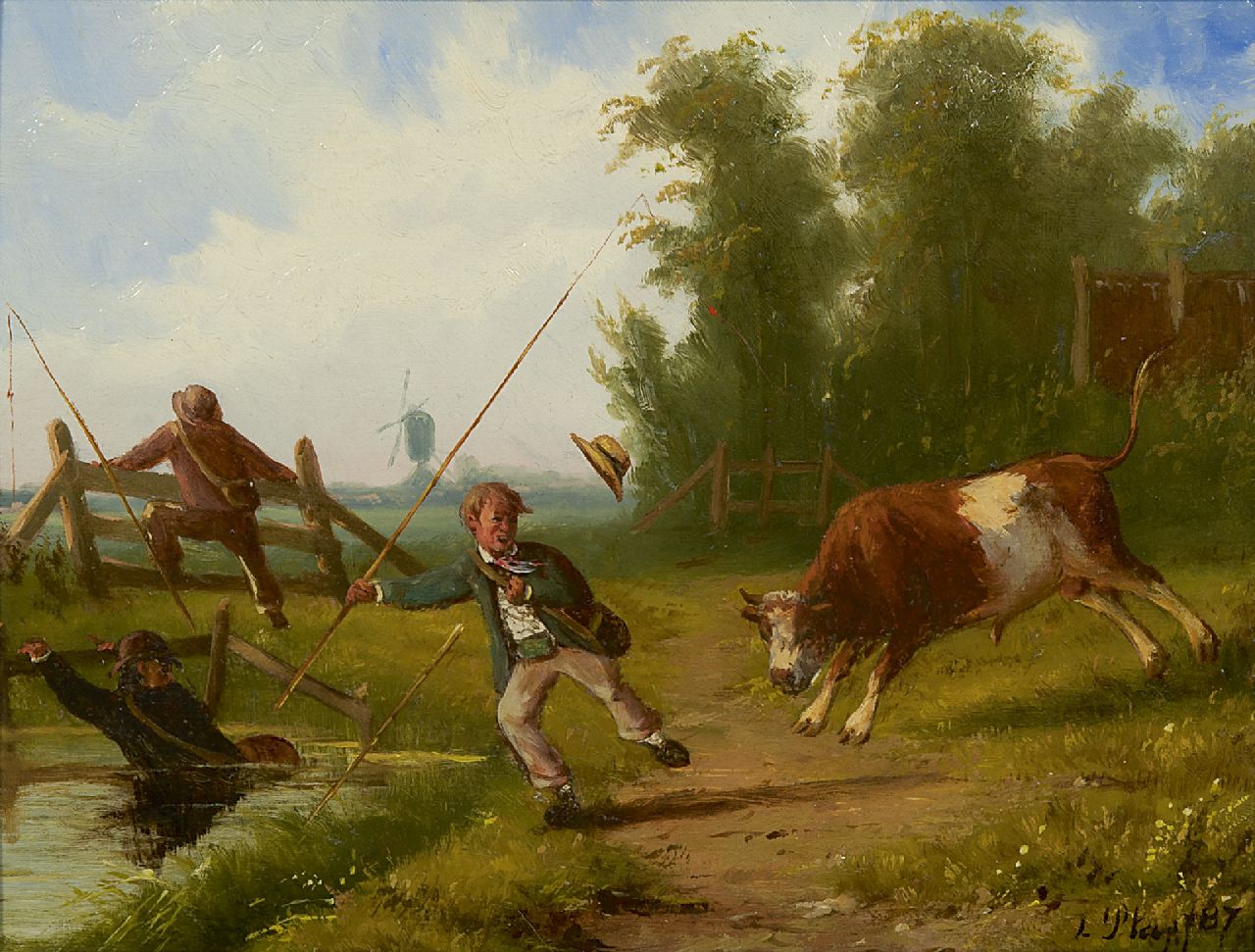 Plas L.  | Louwerencius Plas, Fishing for fun, oil on panel 20.4 x 26.6 cm, signed l.r. and dated '87
