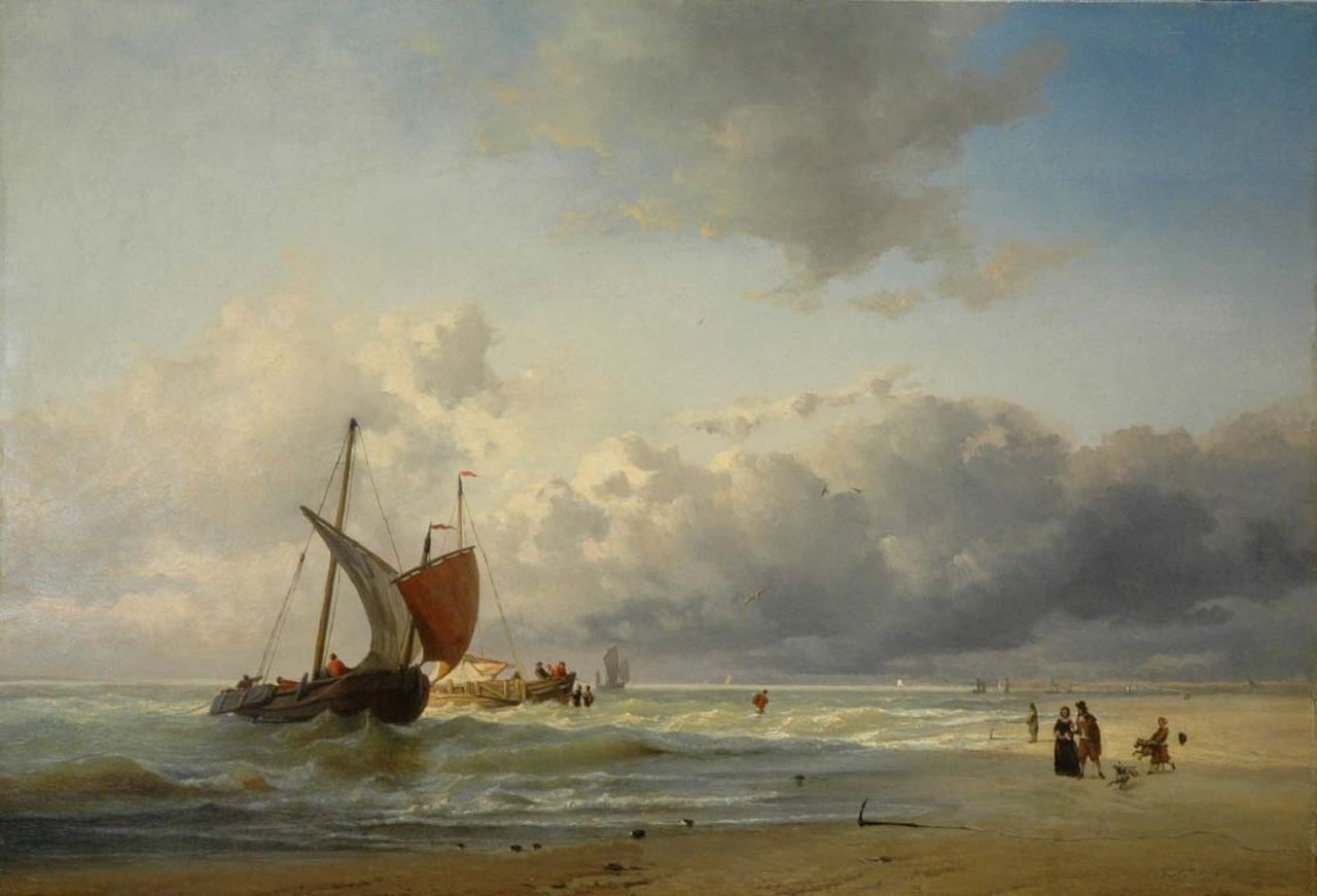 Paul Jean Clays | Unloading the catch, oil on panel, 49.5 x 72.3 cm, signed l.r.